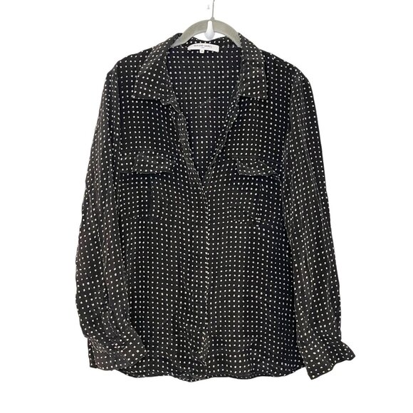 Gerard Darel Womens Silk Button Down Long Sleeves Blouse Black Squares EUR 46 - Picture 1 of 7